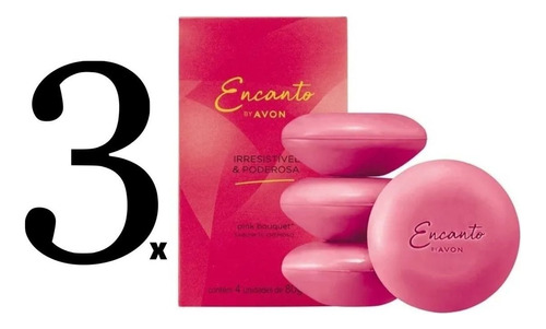 Kit 3 Caixa Sabonete Avon Encanto Irresistível E Poderosa