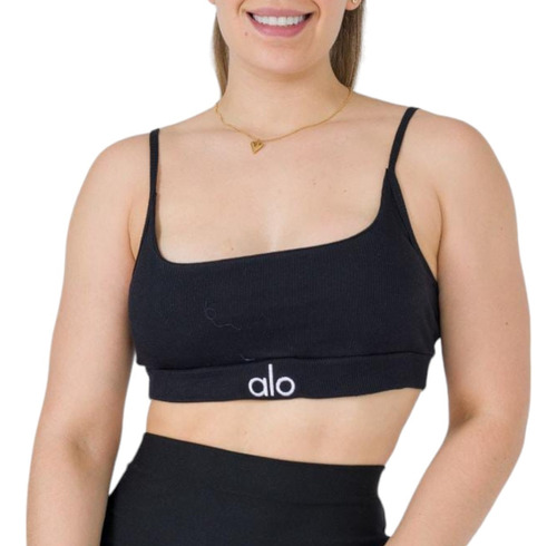 Top Deportivo Casual Aloo Yoga Dama Bordado Rib Strech Copas