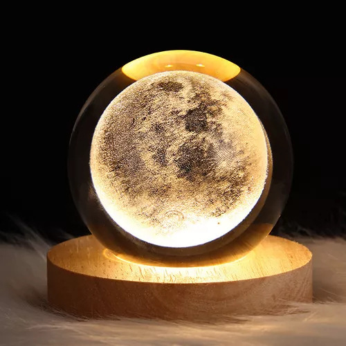 Lámpara Nocturna Usb: Diseño Planetas, Base Madera, 6cm