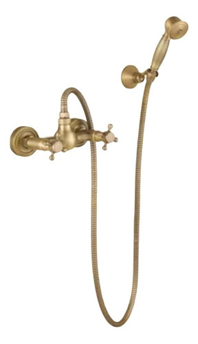 Set Griferia Dorado Antiguo De Pared Para Ducha De Mano