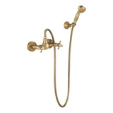 Set Griferia Dorado Antiguo De Pared Para Ducha De Mano