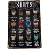 Cocktail Shots Menu Retro Vintage Bar Cartel De Chapa M...