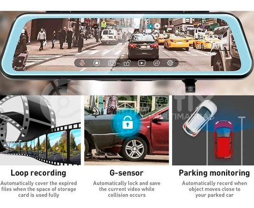 Espejo Retrovisor 2 Cmaras 9.66 Pulgadas Hd Grabador Foto 6