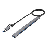 Hub Usb Delgado 2 En 1 De 7 Puertos (usb-c+usb 3.0) A Usb 2.