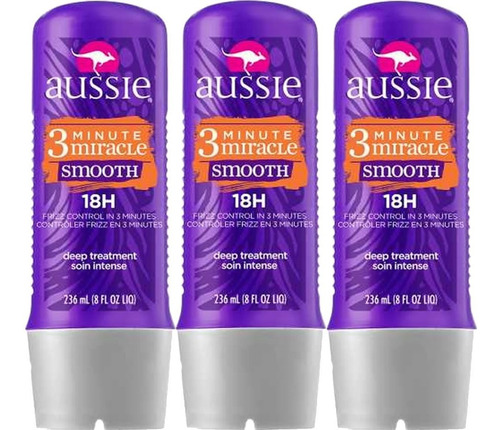 Aussie Miraculously Smooth 24h Máscara Hidratação  Kit C/3