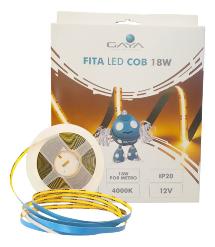 5m Fita Led Cob 18w 4000k 12v Ip20 1800l C/ Conector Gaya