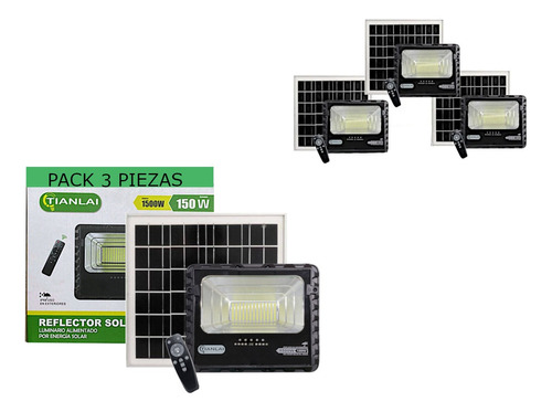 Reflector Led Solar 150w A 1500w Control Remoto Ip66 3 Pack