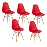 Silla Moderna Eames Minimalista Set 5pz Modernas Estructura De La Silla Madera Asiento Rojo