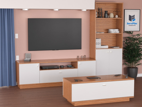 Combo Rack Tv + Mesa Ratona + Biblioteca Living Modular Rack