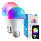 2 Pcs Foco Led Inteligente Wifi Rgbcw Multicolor Bluetooth 