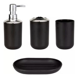 Set Accesorios Baño Kit Organizador Vasos Dispenser Jabon X4 Color Negro
