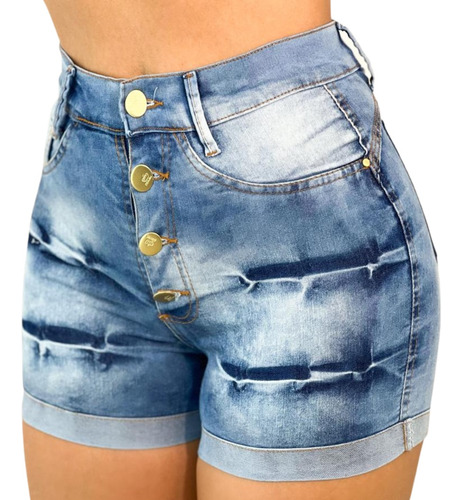 Short Jeans Cintura Alta Curto Empina Bumbum Com Lycra