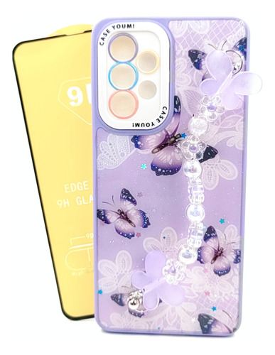 Case Mariposa + Mica Cristal Para Samsung A23