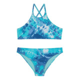 Traje De Baño Teens Niña Bikini Uv30+ H2o Wear Azul High Nec