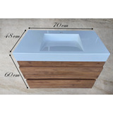 Mueble De Baño Flotante 2 Cajones Lavabo 70cm Tocador Nogal