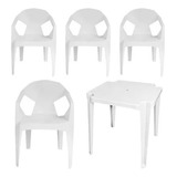 Kit Mesa Monobloco Com 4 Poltronas Diamante 3d Branco Lazer