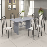 Conjunto De Mesa 140x75cm Tampo Granito Com 6 Cadeiras Ed