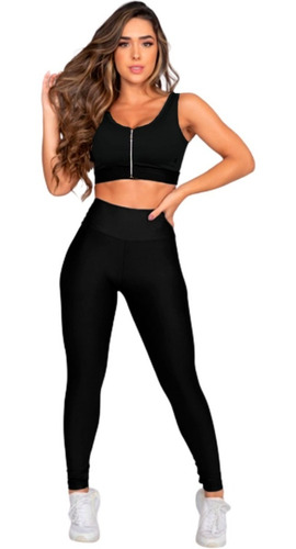 Conjunto Fitness Top Com Zíper + Legging Suplex Wolfox 