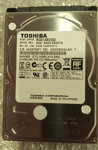 Disco Rigido Notebook Toshiba 500 Sata Gb