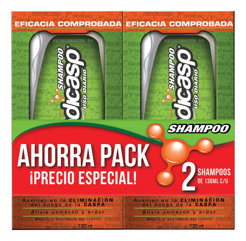  Pack X2 Shampoo Anticaspa Medicasp Ketoconazol 1g 130ml C/u