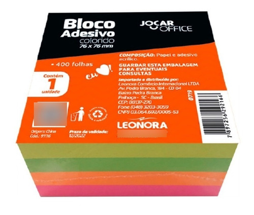 Bloco Adesivo Post-it (cubo C/ 400 Folhas) Colorido 76x76mm 