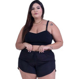 Shorts Tactel Liso Plus Size Feminino Moda Verão C/ Bolso