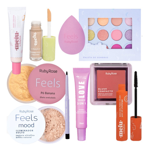 Kit Maquiagem C/ Base Corretivo Pó Blush Máscara Para Cílios