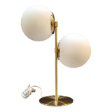 Lampara De Escritorio / Mesa 2 Luces Dorado Mate Globos Opal