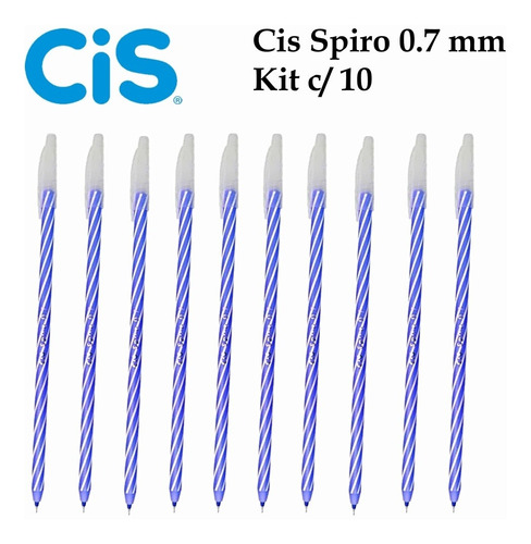 Caneta Esferográfica Cis Spiro 0,7mm Azul Kit C/ 10 Unidades