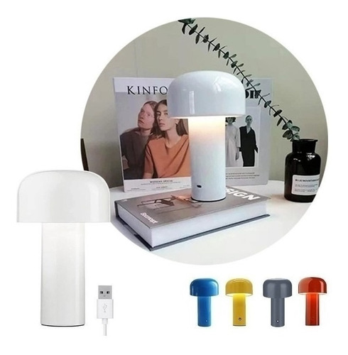 Lámpara Velador Led Recargable Usb Táctil Dimmer 21cm Hongo Color Blanco Color De La Estructura Blanco