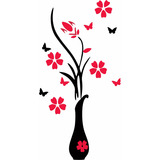 Adesivo Decorativo De Parede Flores Vermelhas Borboletas
