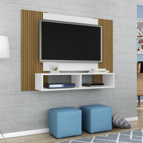 Painel Estante Para Tv Ouren Branco Pintura 3d Ripada