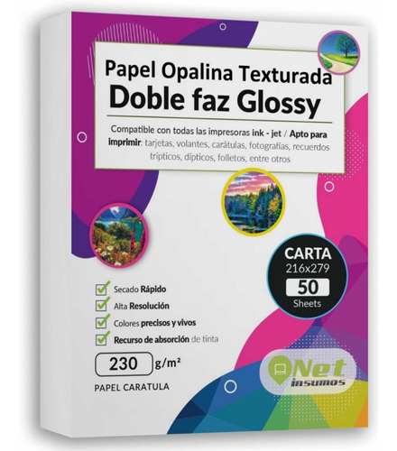 Papel Fotográfico 50h 230g Doble Faz Op Hilada Glossy Carta