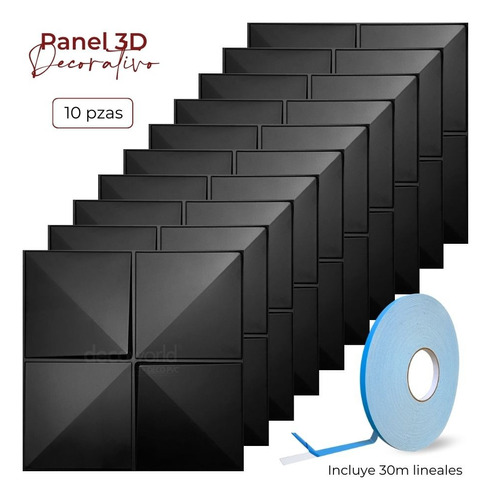 Panel Decorativo 3d/ Black/ 10pz/ +1 Pegamento/ Envío Gratis