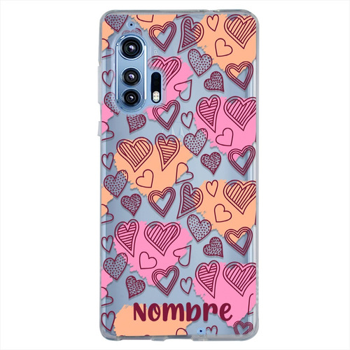 Funda Motorola Corazones Con Nombre Uso Rudo Personalizada