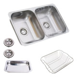 Bacha Doble Cocina Acero Inox 430 M30 Mate + Canasto+bandeja