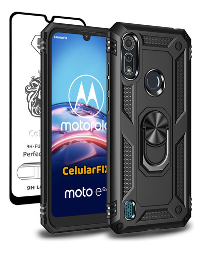 Funda P/ Moto E6s Anillo Metal Uso Rudo + Mica 9d Gratis