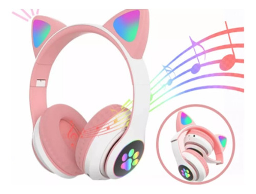 Fone De Ouvido Gatinho Bluetooth Infantil Led Menina