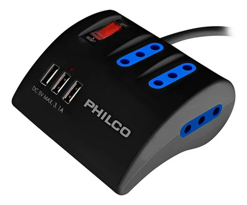 Alargador Enchufe 3t + 3 Usb Zapatilla 1.5m Philco Negro