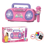 Microfone Infantil Brinquedo Boombox Karaokê Com Luz 3 Cores