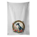 Greyhound And Flowers Kitchen Towel Set Of 2 White Dish Towe