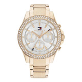 Reloj Tommy Hilfiger Haven Para Dama Correa Dorado Bisel Dorado Fondo Dorado