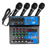Kit 4 Microfones + Mesa Som Interface 6 Canais Bluetooth