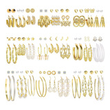 54 Pares Aretes Mujer Oro Pendientes Joyeria Largo Broquel