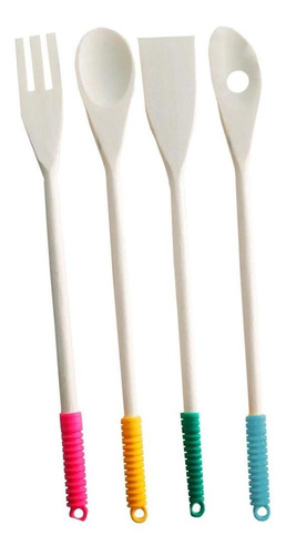 Set X4 Utensillos Madera Cuchara Espatula Oferta Sin Marca