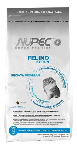 Nupec Kitten Para Gato, Con Sabor Pollo, Salmón Y Arroz 3kg