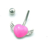 Piercing Umbigo Coração Alado Titânio Rosa 10mm