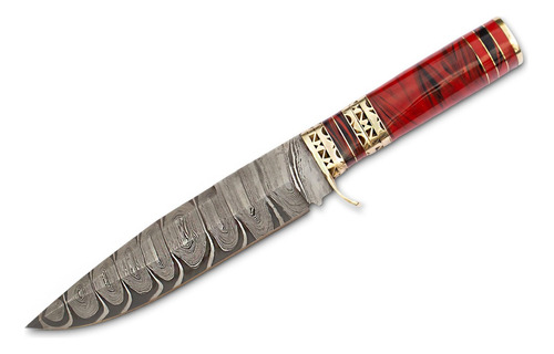 Cuchillo De Acero De Damasco, Resina Roja