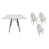 Mesa Sala Quadrada 90cm Eiffel Charles Eames + 3 Cadeiras