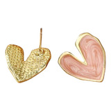 Aros Corazon Rosa Coquette Delicados Moda Baño De Oro 18k